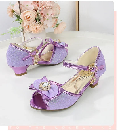 New Girl's High Heel Shoes for Kids Party Wedding Fashion Princess Causal Dress Shoes Sequins Versatile Children's Crown Sandals