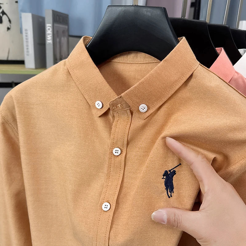 Luxury Goods High-end Embroidery 100% Pure Cotton Long Sleeved Shirt Men's New Shirt Men's Casual Loose Top Business Men