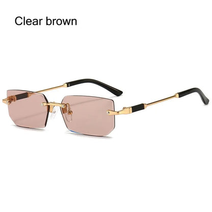 Rimless Rectangle Sunglasses Fashion Y2K Frameless Sun Glasses Shades for Women & Men