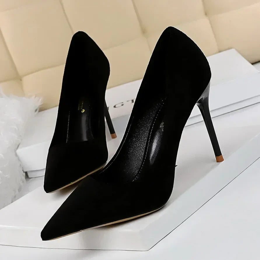 Women 9cm High Heels Daily Party Colorful Suede Pumps Female Scarpins Stiletto Evening Banquet Red Yellow Shoes Plus Size 34-43