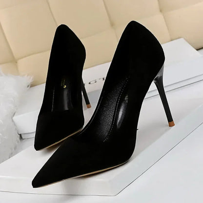 Women 9cm High Heels Daily Party Colorful Suede Pumps Female Scarpins Stiletto Evening Banquet Red Yellow Shoes Plus Size 34-43