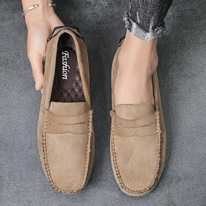 Sapatos Masculinos Casuais de Camurça, Respiráveis, de Couro, Loafers Masculinos, Slip-on, Sapatos de Dirigir Masculinos, Marca de Luxo, Sapatos Náuticos Confortáveis