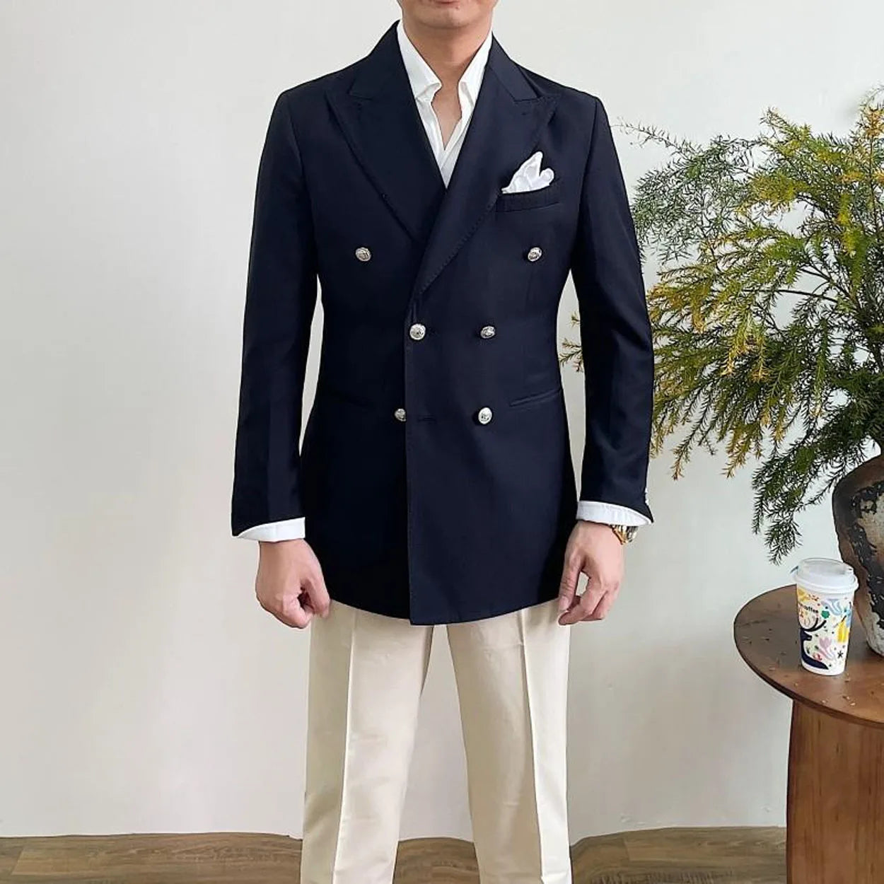 Suit For Mens Groom's Wedding 1 Pieces Slim Fit Blazer Wide Shawl Lapel Luxury Men Suit Custom Made Tuxedo Gold Button