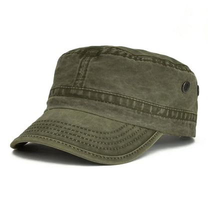 Denim Army Cap Men Washed Cotton Bucket Hat Spring Fall Headpiece Flat Top Adjustable Peaked Visor Hats Trucker Hats