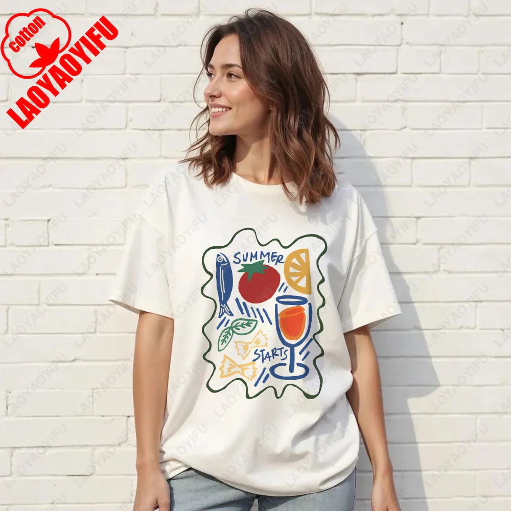 Vintage Italian Tomato Cotton Graphic Tshirt Summer Shirt Women Top Italy Vacation Aesthetic Tomato Girl Market Style