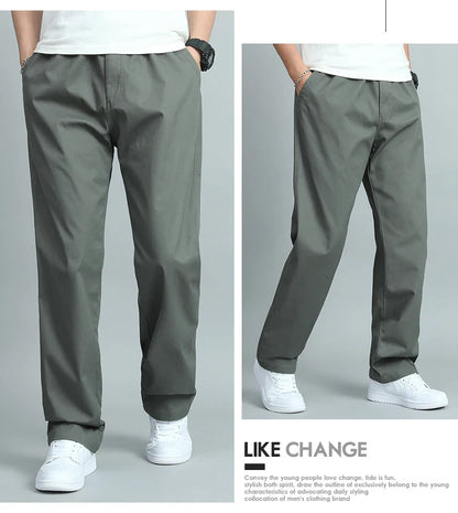 Big Size Mens Casual Pants Relaxed Fit Cotton Trousers Elastic Waist Drawstring Sweatpants Mens Jogger Pants Summer Spring