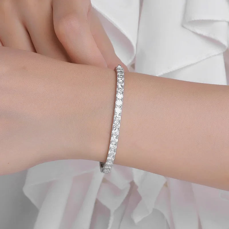 Real GRA Certified D Color 4mm 0.3CT Full Moissanite Bangle Bracelet for Woman Party S925 Sterling Silver Diamond Bracelets