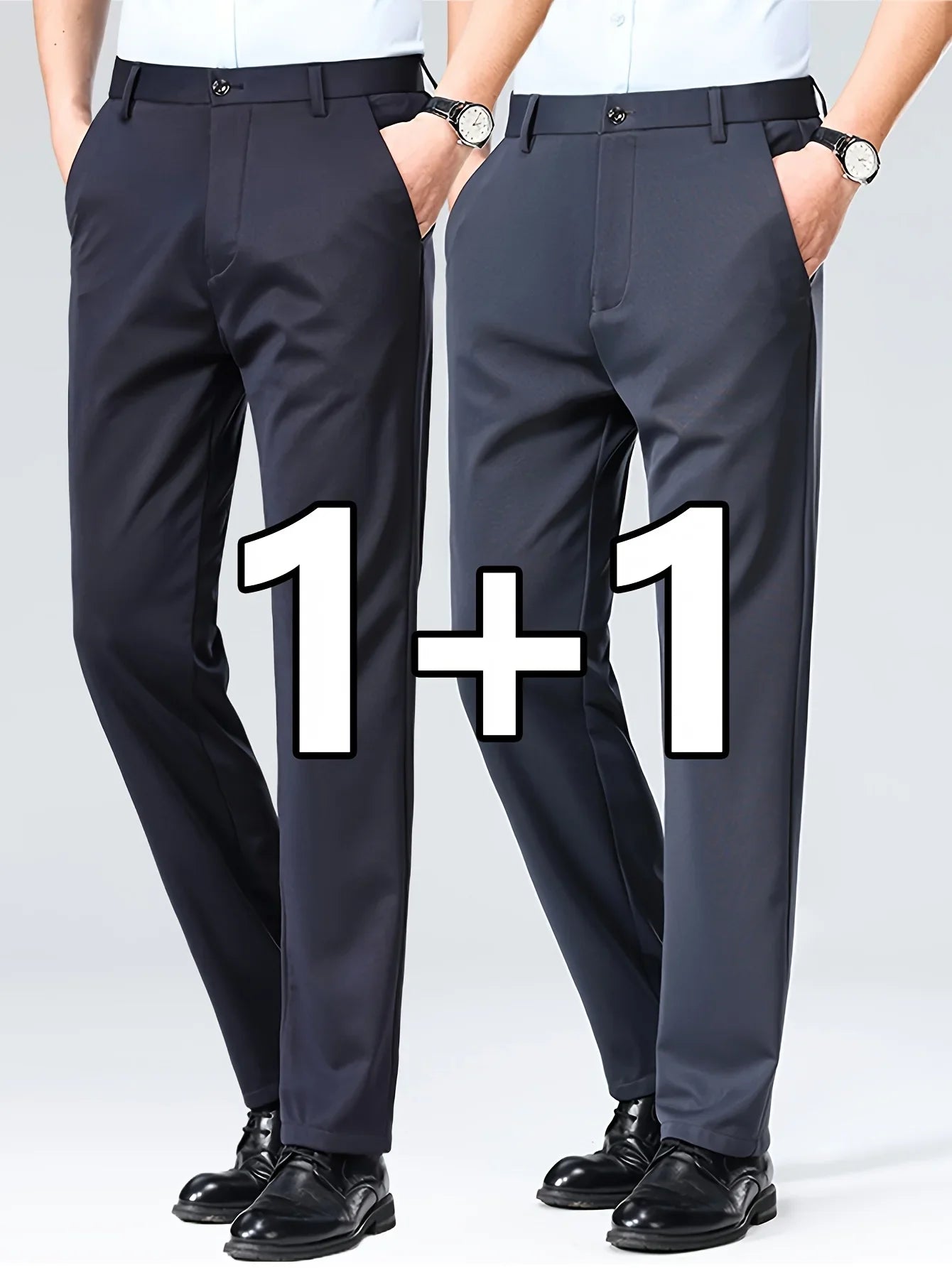 Men's 2-Pack Slim Fit Stretch Dress Pants - Navy Blue Business Casual Trousers, Wrinkle-Resistant Office Work Pants for Daily We