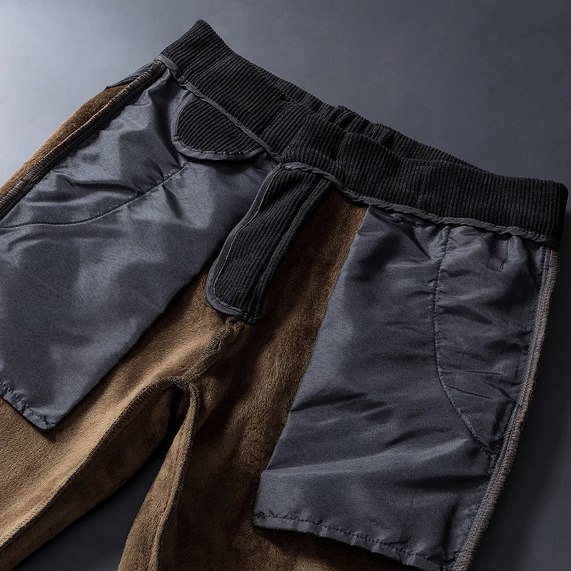 2025 New Winter Fleece Warm Corduroy Pants Men Business Fashion Slim Fit Stretch Thicken Gray Khaki Fluff Casual Trousers Male