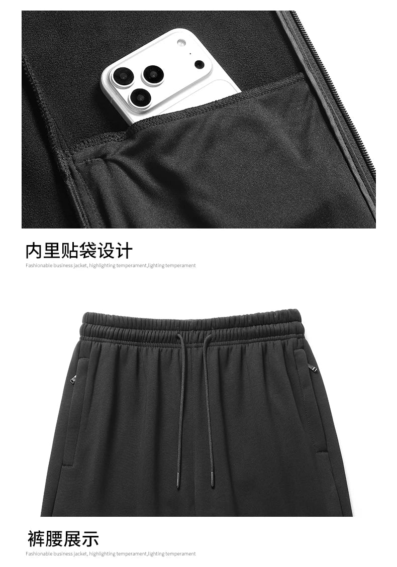 Men's Hooded Sweatshirts+ Pants Suits Male Warm Winter Fleece Sportwear Zipper Coat Warm Sports Sets Thick Hoodies Tracksuit