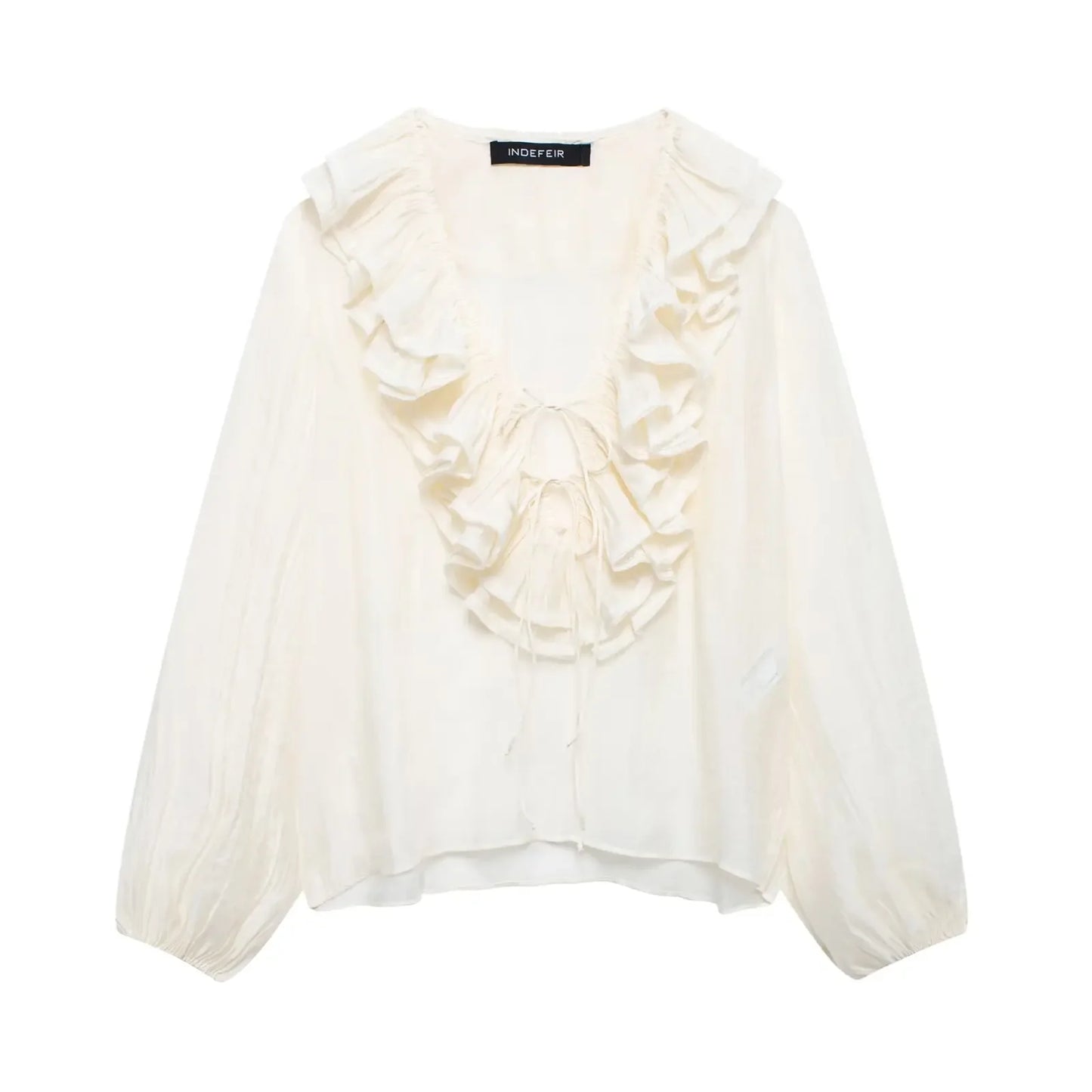 Women Fashion Long Sleeve V Neck Tierred Ruffles Loose Blouse Female Solid Color Casual Shirts Blusas Chic Tops LS6317