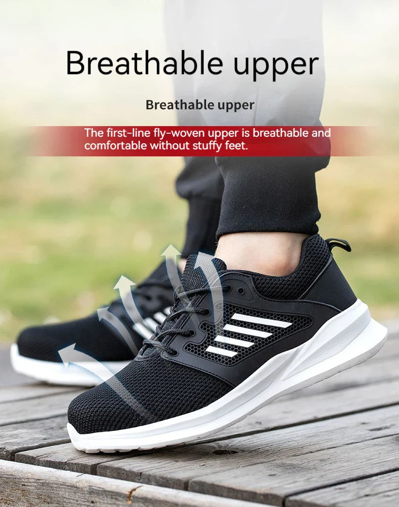 Safety Sneaker for Men Steel Toe Safety Shoes Sports Work Anti-Smashing Industrial Safety Tennis Shoes Outdoor Black Work Boots
