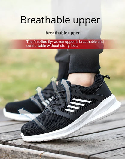 Safety Sneaker for Men Steel Toe Safety Shoes Sports Work Anti-Smashing Industrial Safety Tennis Shoes Outdoor Black Work Boots