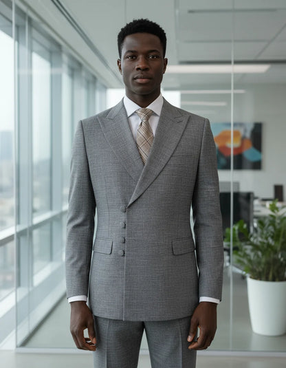 Elegant man suit for wedding grey Slim Fit Double Breasted Multiple buttons Casual Business man 2 piece party outfit