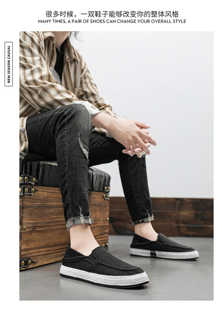 Summer Casual Loafers Men Breathable Slip On Urban Shoes Men Classic Linen Canvas Sneakers Male Light Flats Lazy Shoes Cheap