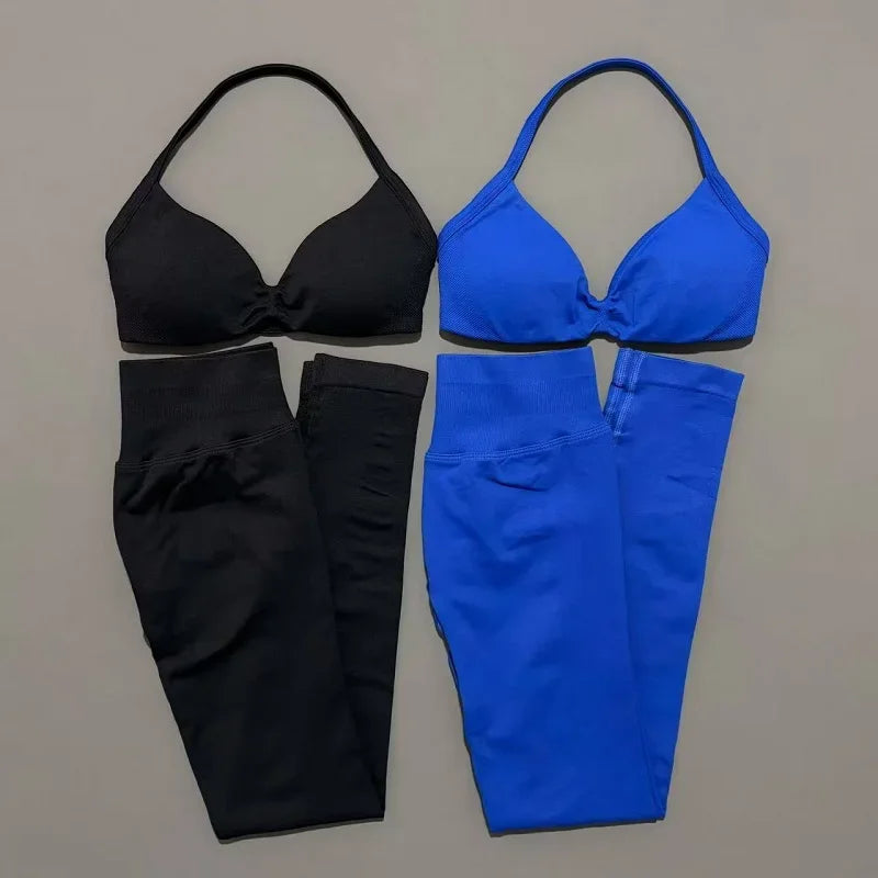 2 Pcs Seamless Yoga Sports Set for Women Resistant Backless Bra Pilates Fitness Workout Running Leggings Gym Suit