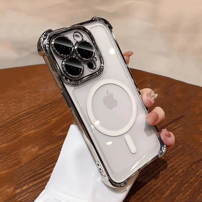 Plating Shockproof Airbag Magsafe Wireless Charge Case For iPhone 17 Air 16 15 14 13 12 Pro Max Anti Shock Proof Magnetic Covers