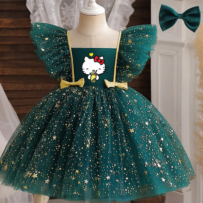 Princess Dress for Girls Sequined Star Ruffle Bow Tutu Gown Baby Formal Gala Prom Gown Kids Evening Party Costume