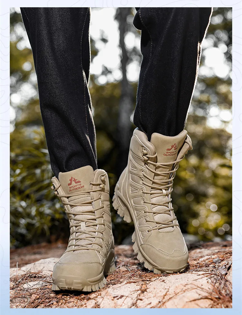 New Men's Boots Fashion Outdoor Men Hiking Boots High Top Breathable Men Desert Combat Ankle Boots Non-slip Motorcycle Boots