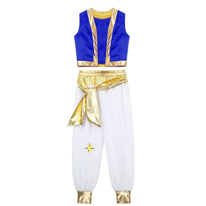 Boys Arabian Costume Arabian Prince Cosplay Dress Up Vest Waistcoat Harem Pants Suit for Halloween Carnival Stage Performance