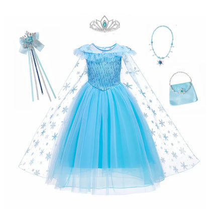 Girls Elsa Dresses Costume Clothes Kid Cosplay Princess Dress Snow Queen Vestido Children Birthday Parti Sukienki