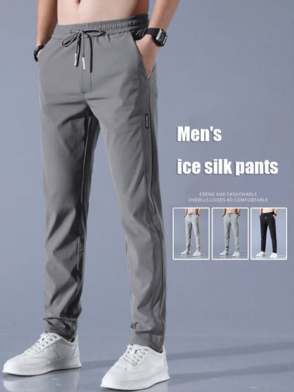 Summer men's ice silk quick drying casual pants slim fit Korean version ice silk pants sports pants straight tube quick drying p