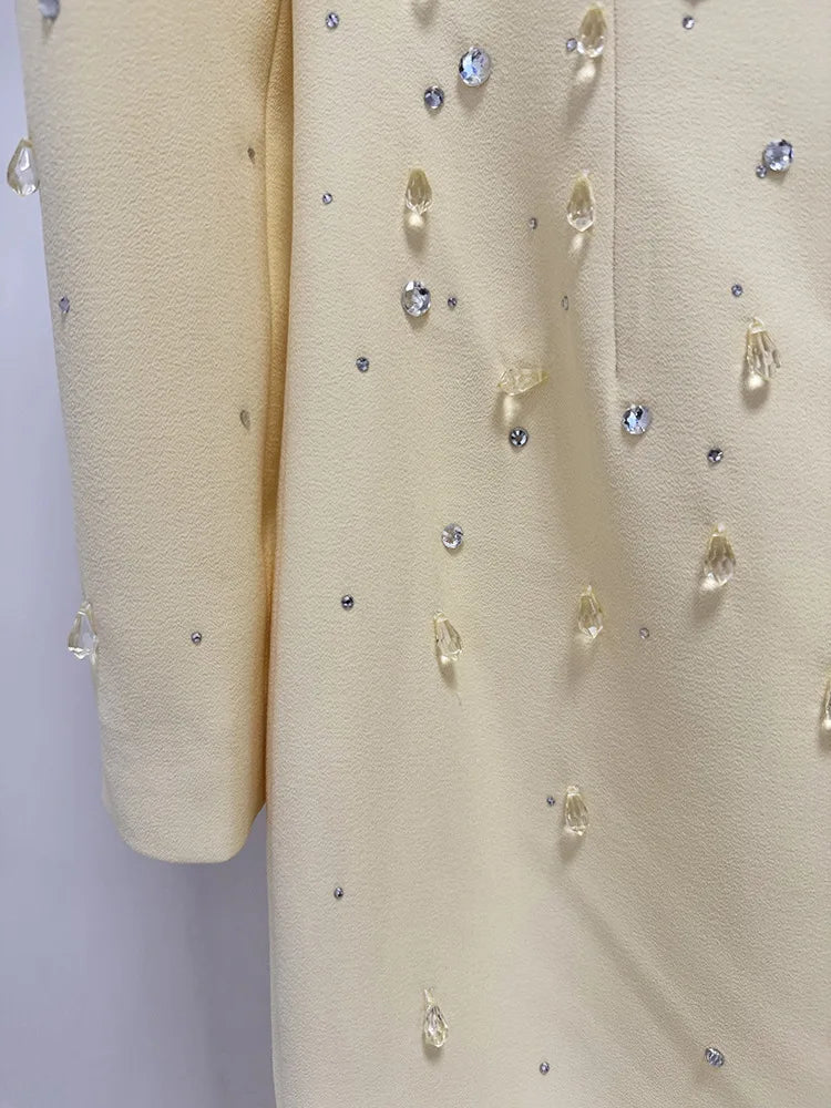 Newest Fashion 2026 Designer Vestido Women's Square Collar Beading Diamonds Long Sleeve Maxi Dress
