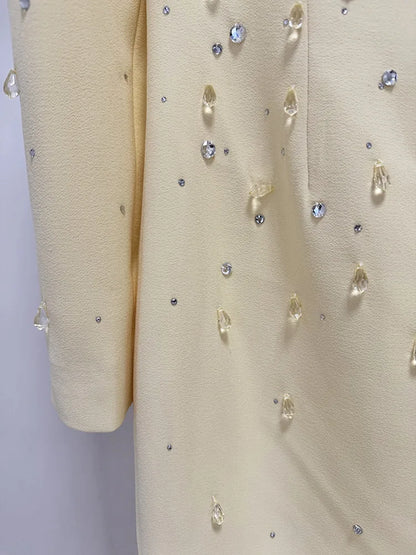 Newest Fashion 2026 Designer Vestido Women's Square Collar Beading Diamonds Long Sleeve Maxi Dress