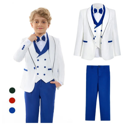 Newest Kids Suit Set 2-14 Years Single Button Boy's 4 Pieces Formal Suits Blazer Vest Pants Wedding Guest Tuxedo Piano Suit