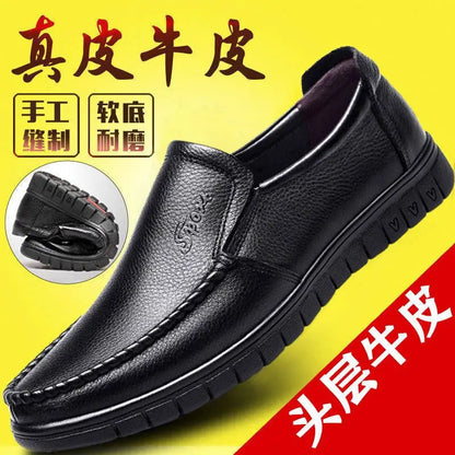 Genuine Leather Men's Shoes Breathable Soft Bottom Casual Business Shoes for Middle-Aged And Elderly Spring Autumn Wear