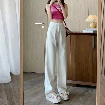 Wide-legged Pants Simple Style Solid High-Waist Design