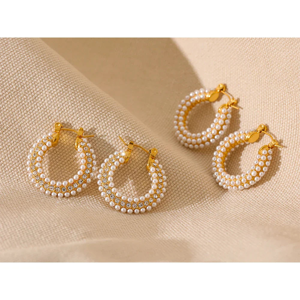 Exquisite Luxury Stainless Steel Imitation Pearls Hoop Huggie Earrings Romantic Elegant Fashion Charm Trendy Chic Jewelry