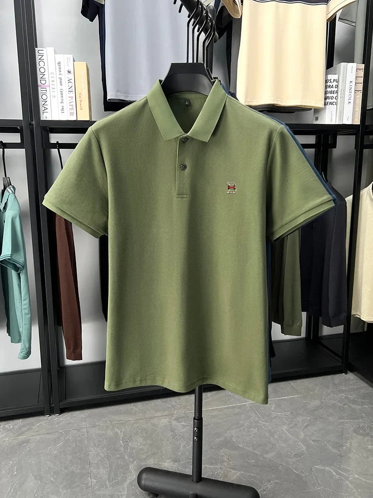 High end brand 100% cotton short sleeve polo shirt men's summer new soft breathable lapel T-shirt fashion letter embossed top