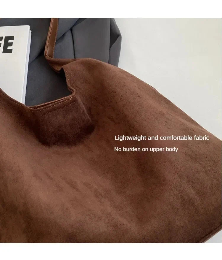 Korean suede bucket bag, women's casual commuting shoulder tote bag, autumn/winter 2025 new underarm set bag