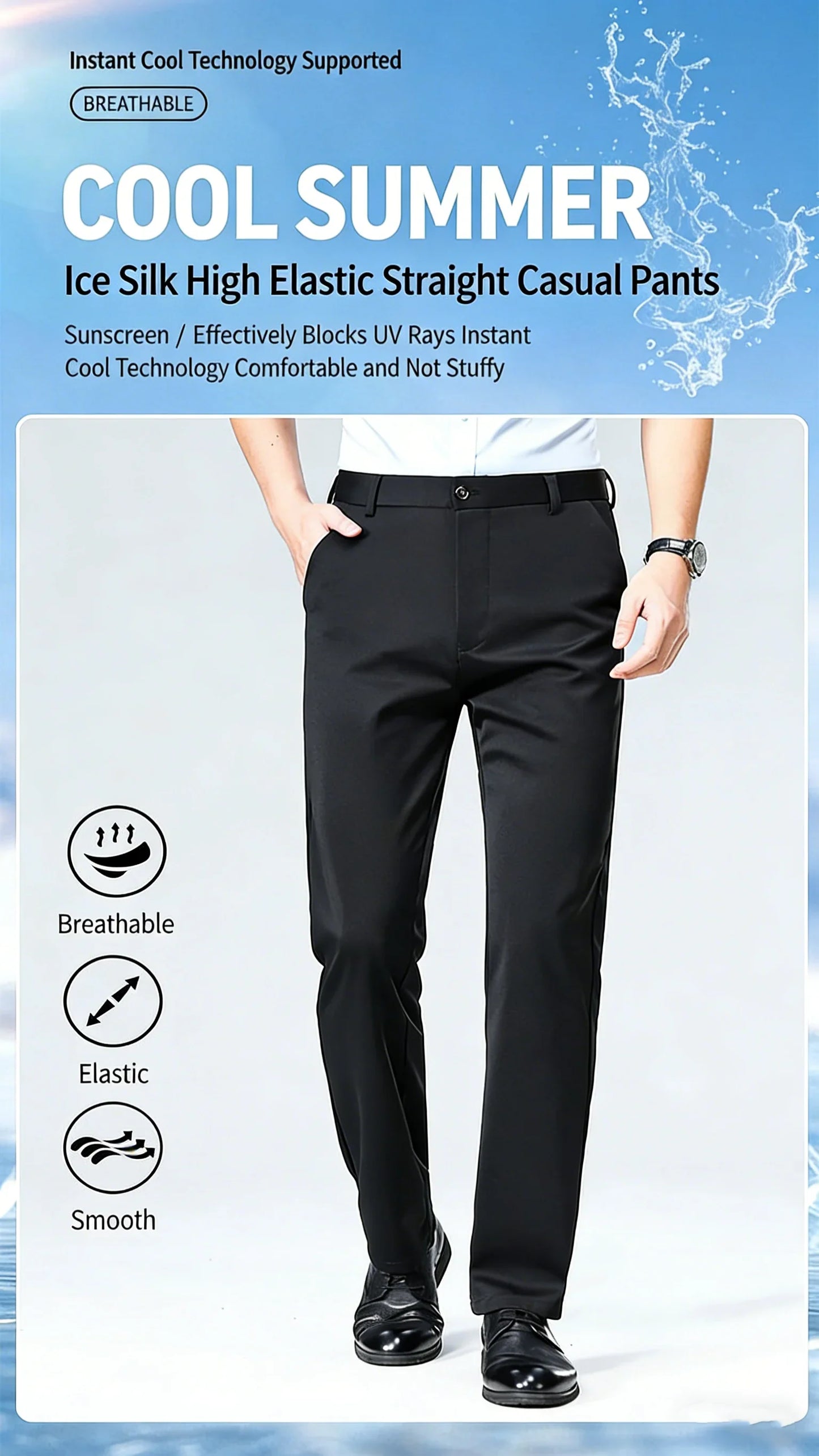 Premium Men's Solid Color Stretch Trousers Loose Straight Formal Business Pants for All-Day Comfort And Professional Style
