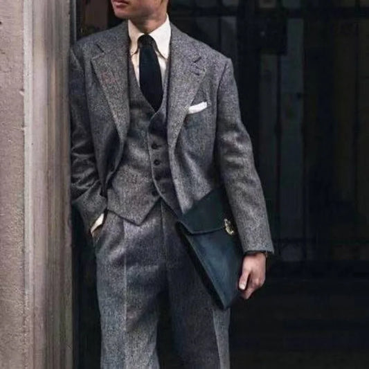 Peaky Blinders Men's 3-Piece Suit Vintage Plaid Autumn/Winter Heavyweight New Style Jacket+Vest+Pants Slim Fit Formal Suit