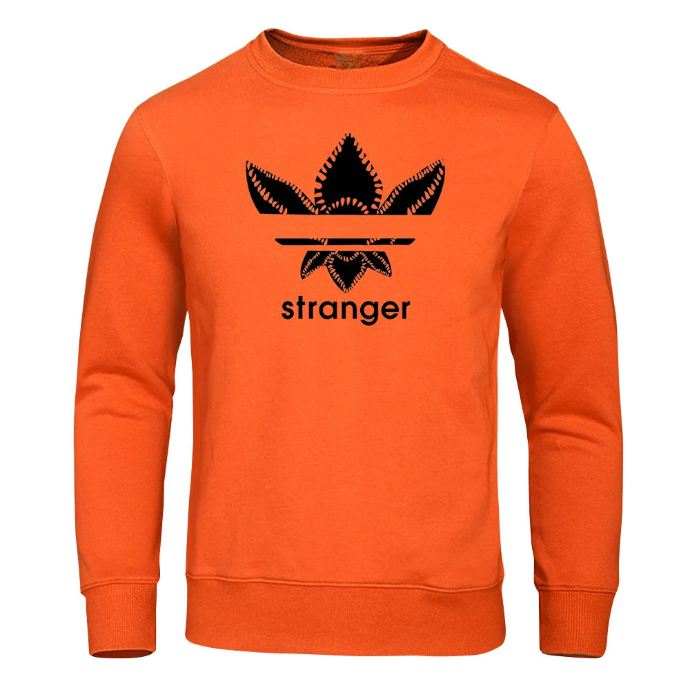 Funny Stranger Floral Pattern Printed Hoodies Mens Letter Style Streetwear Fashion Loose Street Hoody Fleece Pullover Men Hoodie