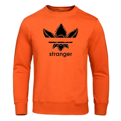 Funny Stranger Floral Pattern Printed Hoodies Mens Letter Style Streetwear Fashion Loose Street Hoody Fleece Pullover Men Hoodie