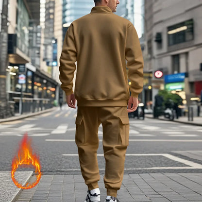 2024 autumn and winter men's casual velvet warm zipper sports trousers set
