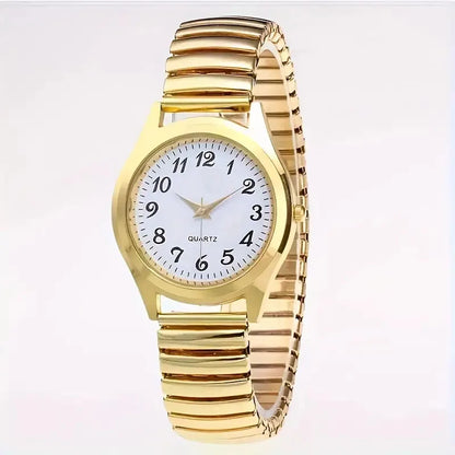 1pcs Vintage round pointer quartz watch classic analog elastic band watch for ladies