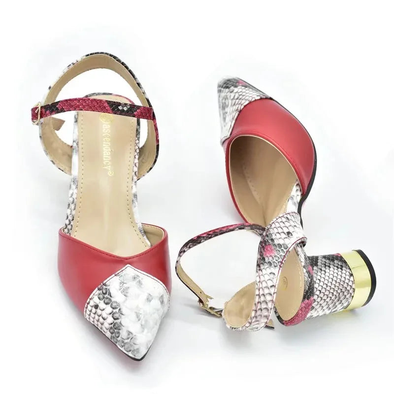 New Design Italian Shoe and Bag Set for Party In Women Ladies Shoes and Sandals Snake Print Heels Wedding Shoes for Women Bride