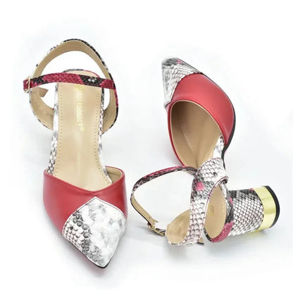 New Design Italian Shoe and Bag Set for Party In Women Ladies Shoes and Sandals Snake Print Heels Wedding Shoes for Women Bride