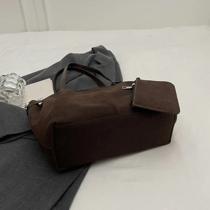 Suede Shoulder Bags for Women Large Suede Totes Lightweight Underarm Bag Casual Shopper Handbag Solid Color Travel Bucket Bags