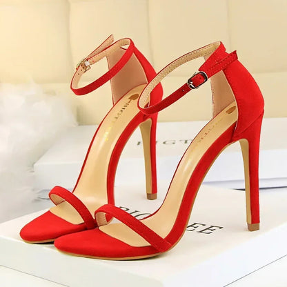 Women Gladiator Stiletto Classic Ankle Strap Holiday Beach Sandals Lady Fashion Suede 8cm 11cm High Heels Sexy Red Brown Sandles