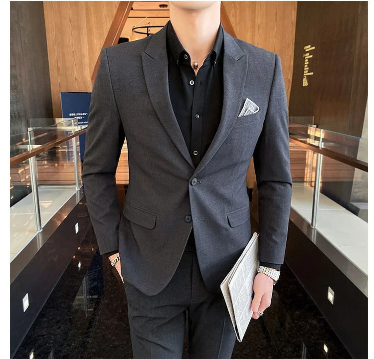 Conjunto de Terno Masculino de Negócios Slim Fit Três Peças 2025 de Alto Padrão Estilo Coreano para Casamento Noivo Festa Terno Colete Calças M-4XL