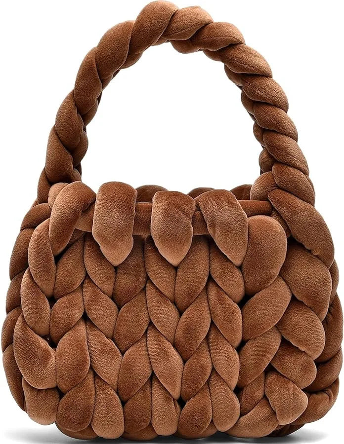 Velvet Bag DIY Hand Woven Bag Crystal Velvet Core Spun Yarn Woven Bag Hand-held Mailman Bag Velvet Handbag New