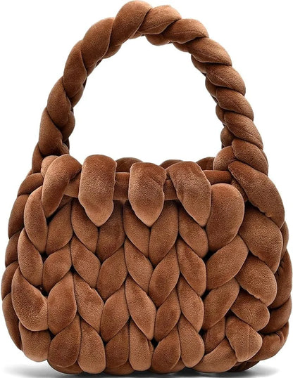 Velvet Bag DIY Hand Woven Bag Crystal Velvet Core Spun Yarn Woven Bag Hand-held Mailman Bag Velvet Handbag New
