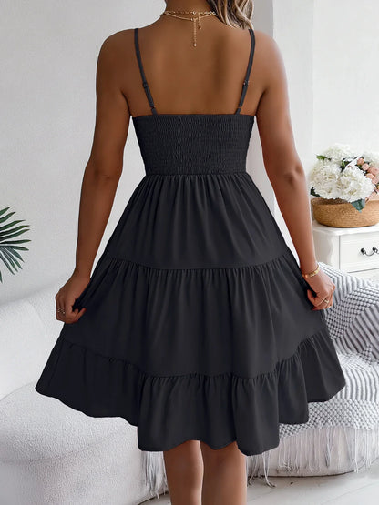Casual Vacation Ruffled Camisole Dress Spring Summer Women's Solid Dresses for 2026 Valentine's Day Woman Clothing Pink Blue