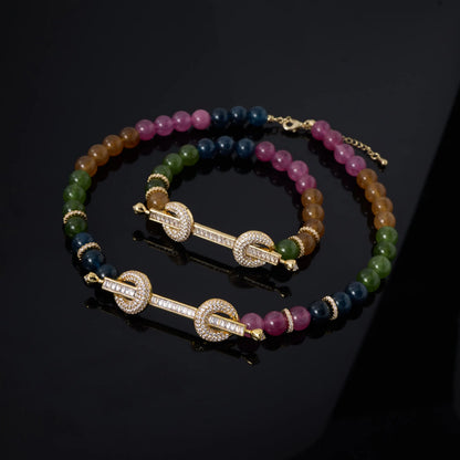015810 Beaded Choker for Women Color Natural Stone Necklace Set Daily Wear Ceremony Engament Cocktail Party Jewelry Accessories