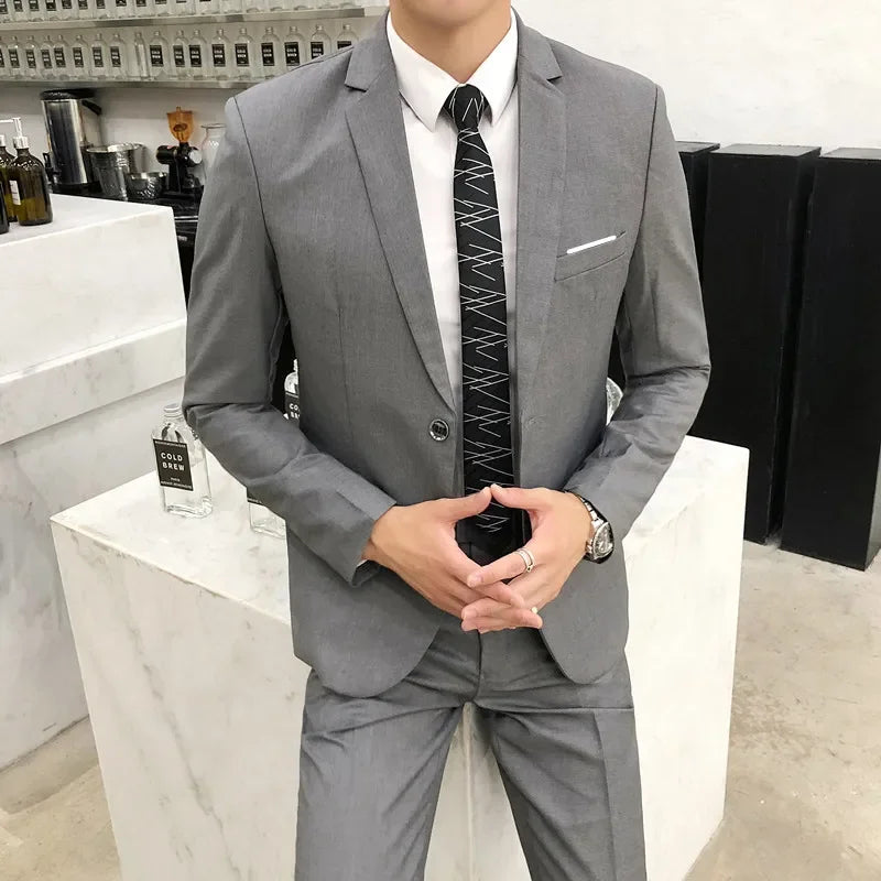 ( Jacket + Pants ) Fashion Boutique Solid Color Casual Business Mens Suit Groom Wedding Men Formal Social Suit Blazer 2 Pcs Set
